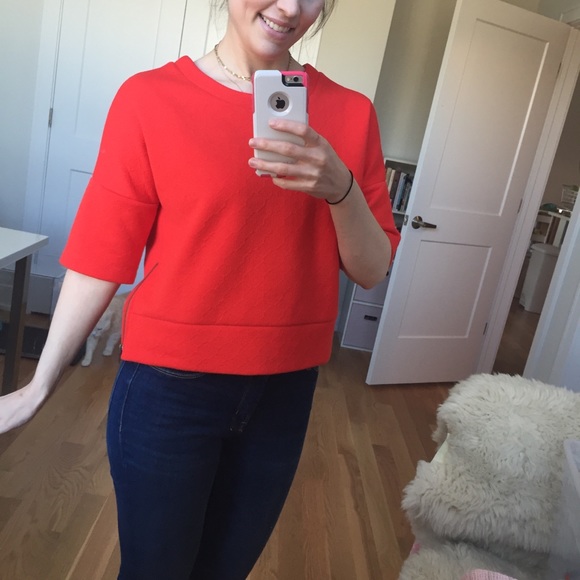 LOFT Boxy Quilted Side-Zip Red Top - Picture 2 of 8